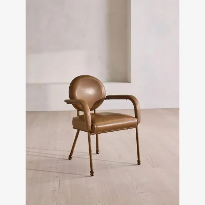 Soho Home Milo Dining Armchair, Leather, Chestnut, UK