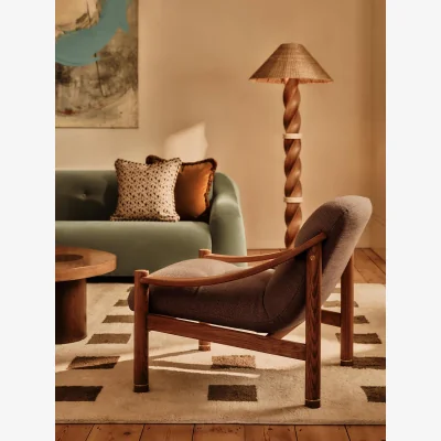 Soho Home Karine Armchair, Dark Stain, Wool Linen, Cacao, UK