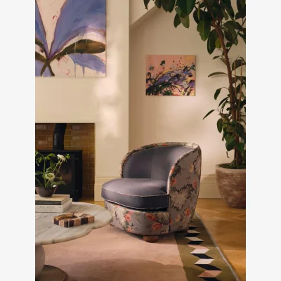 Soho Home Blair Tub Armchair, Skylar Print, Prussian Blue Linen, UK