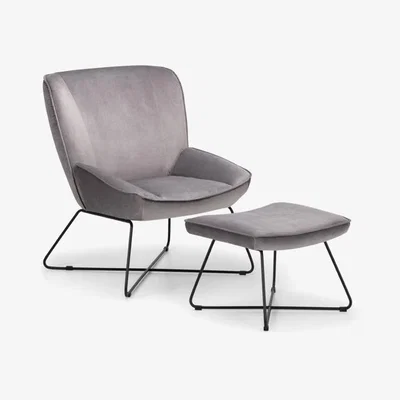Teddy Beau Julian Bowen Mila Velvet Accent Chair With Stool / Grey
