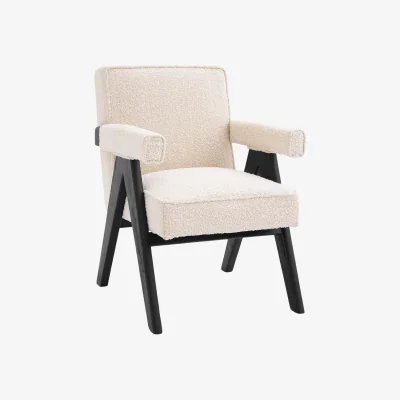 Westwing Bouclé Dining Chair Greta with Armrests