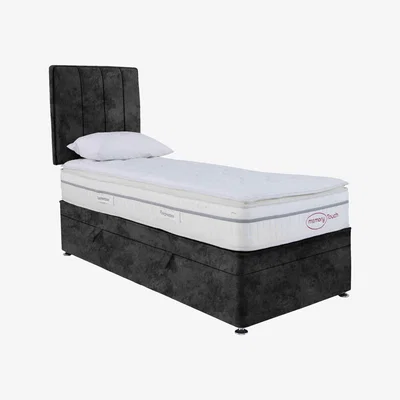 Furniture Village Sleepeezee - Memory Touch 2200 Side-lift Ottoman Divan Set with Continental Drawers - Single - Daytona Coal
