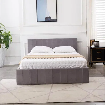 The Range Kosy Koala Grey Velvet Upholstered Single Ottoman Bed - Grey