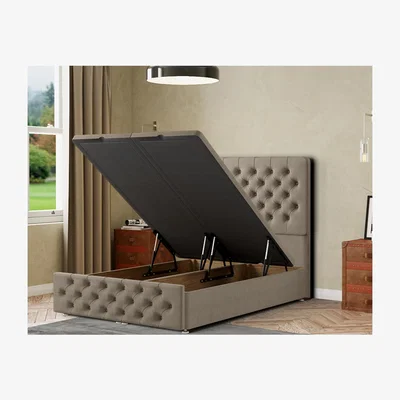 The Range Mary Chesterfield Ottoman Bed Floor Standing Headboard Malham Weave - Mink / Single