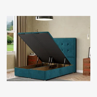 The Range Darlington Ottoman Bed Floor Standing Headboard Matching Buttons Plush - Emerald / Single