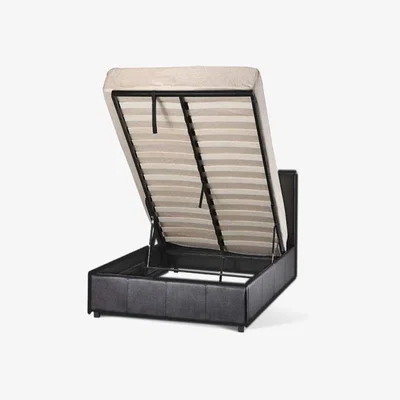 The Range Black Faux Leather Storage Ottoman - Single