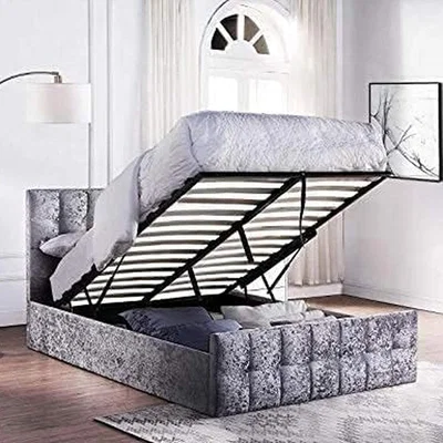 The Range Crushed Velvet Ottoman Bed With Hybrid Mattress - Silver / Single