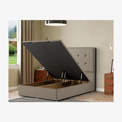 The Range Darlington Ottoman Bed Floor Standing Headboard Matching Buttons Linen - Beige / Single