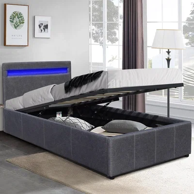The Range Modern Gas Lift Ottoman Bed Frame with LED  - Dark Grey / Single