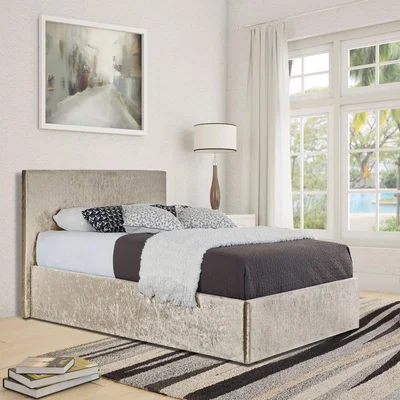 The Range Cream Crush Velvet Storage Ottoman Bed Frame  - Single