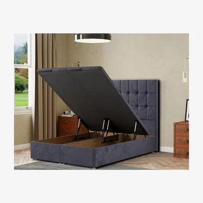 The Range Venezia Ottoman Bed Floor Standing Headboard Matching Buttons Plush - Steel / Single