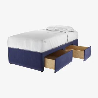 Sofa.com RHF Single Continental Drawer Divan Base in Prussian Blue Cotton Matt Velvet - sofa.com