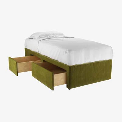 Sofa.com LHF Single Continental Drawer Divan Base in Olive Cotton Matt Velvet - sofa.com