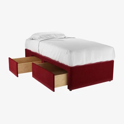 Sofa.com LHF Single Continental Drawer Divan Base in Claret Cotton Matt Velvet - sofa.com