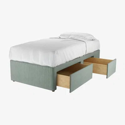 Sofa.com RHF Single Continental Drawer Divan Base in Sage Smart Velvet - sofa.com