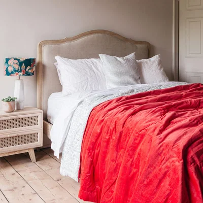 Graham & Green Coral Velvet Super King Size Quilt with Printed Reverse