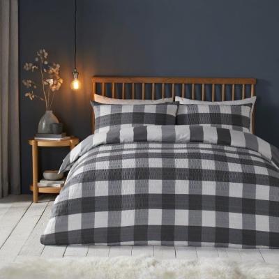 Downtown Fusion Snug Seersucker Brushed Gingham Check Charcoal Duvet Set - King, Cotton