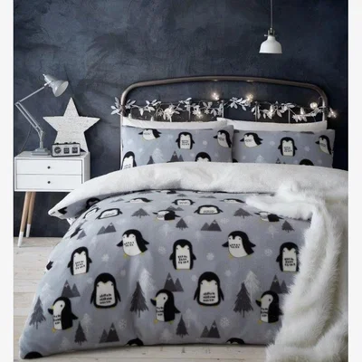 Downtown Catherine Lansfield Cosy Penguin Fleece Duvet Set - King