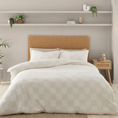 Downtown Catherine Lansfield Cosy Checkerboard Boucle Duvet Set - Cream - King, Decor