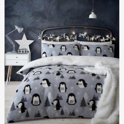 Downtown Catherine Lansfield Cosy Penguin Fleece Duvet Set - Single - ["Grey"], ["Single","Double","King"]
