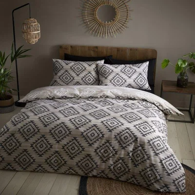 Downtown Catherine Lansfield Aztec Geo Natural Duvet Set - King, Cotton - Cream/Beige