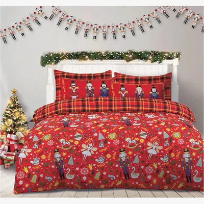 The Range Rich Cotton Festive Nutcracker Red Duvet Set - Red / King