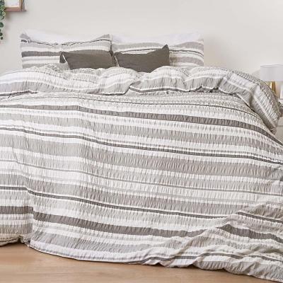 The Range Dreamscene Stripe Print Seersucker Duvet Set - Grey / King size