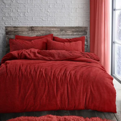 The Range Teddy Red Soft Cosy Thermal Fleece Duvet Set  - Red / King