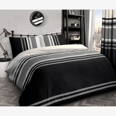 The Range Bold Tonal Stripe Duvet Set - Black / King