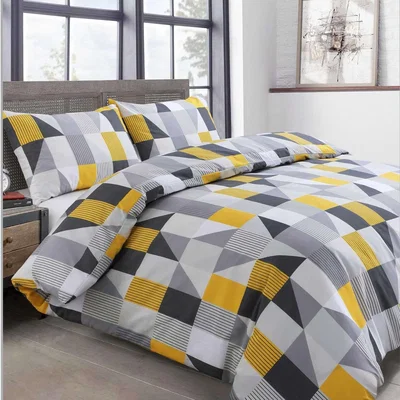 The Range Geometric Shapes Easycare Polycotton Duvet Set - Ochre / King