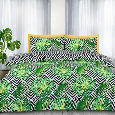 The Range Monochrome Ethnic Leaf Reversible Duvet Set - Black White / King
