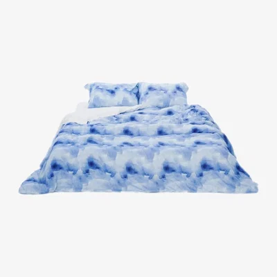 Wolf & Badger Blue / White Watercolor Print Duvet Set Us King Notlabeled