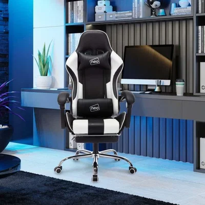 The Range Neo  Leather Gaming Racing Recliner Chair With Footrest - White