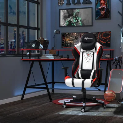 The Range High Back Gaming Chair with Lumbar Support - Black, White, Red