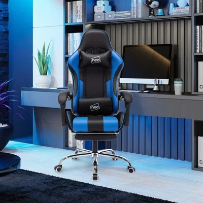 The Range Neo  Leather Gaming Racing Recliner Chair With Footrest - Blue