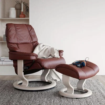 Woods Furniture Stressless Reno Recliner With Classic Base Footstool Medium Chair Noblesse Leather