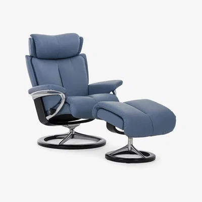 Woods Furniture Stressless Magic Recliner With Signature Base Footstool Small Chair Batick Leather