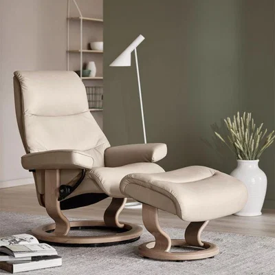Woods Furniture Stressless View Recliner With Classic Base Footstool Large Chair Cori Leather