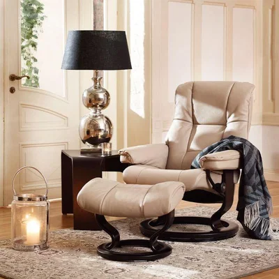 Woods Furniture Stressless Mayfair Recliner With Classic Base Footstool Small Chair Paloma Leather