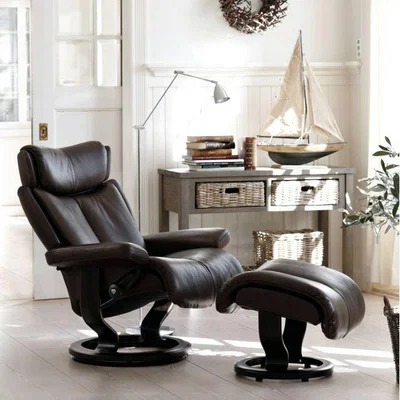Woods Furniture Stressless Magic Recliner With Classic Base Footstool Small Chair Paloma Leather
