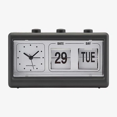 Amara Monograph - Alarm Clock with Calendar - Retro Black
