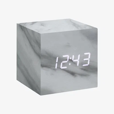 Amara Gingko - Cube Click Clock - Marble / White LED