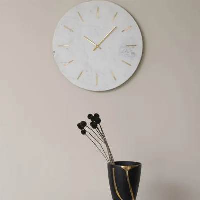 Arighi Bianchi Brass Inlay And Marble Wall Clock
