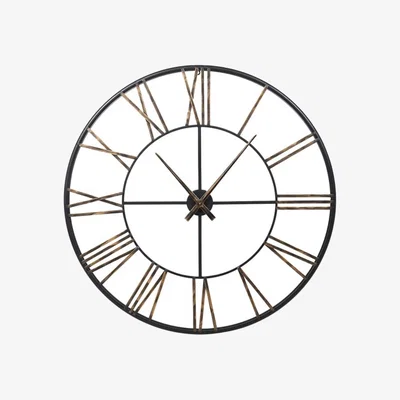 Barker and Stonehouse Distressed Gold Roman Numeral Clock, Round Metal | Barker & Stonehouse