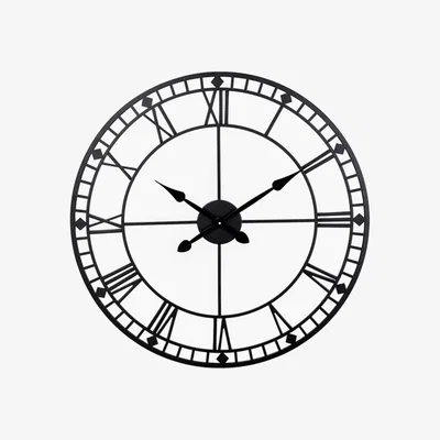 Barker and Stonehouse Black Roman Numeral Metal Clock, Round | Barker & Stonehouse