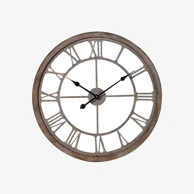 Barker and Stonehouse Distressed Skeletal Wall Clock, Round, Neutral Wood | Barker & Stonehouse