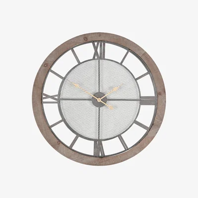 Barker and Stonehouse Natural Wood Roman Numeral Wall Clock, Grey | Barker & Stonehouse