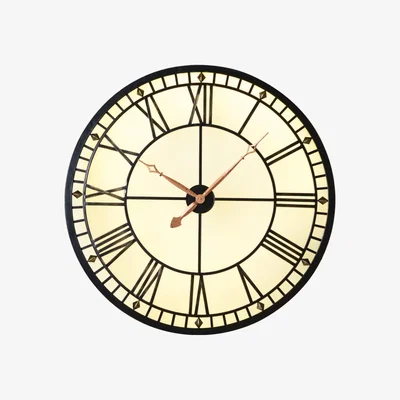 Barker and Stonehouse Lit Metal Round Clock, Black | Barker & Stonehouse
