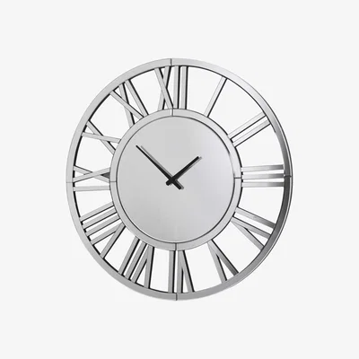 Barker and Stonehouse Round Roman Numeral Mirror Clock, Silver Glass | Barker & Stonehouse