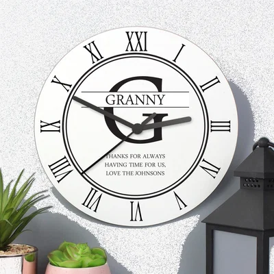 Dunelm Personalised Family Name and Initial Wooden Wall Clock White